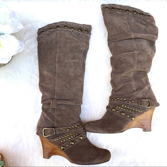 naughty monkey Shoes - NAUGHTY MONKEY Suede Stud Strap Slouch Knee Boots